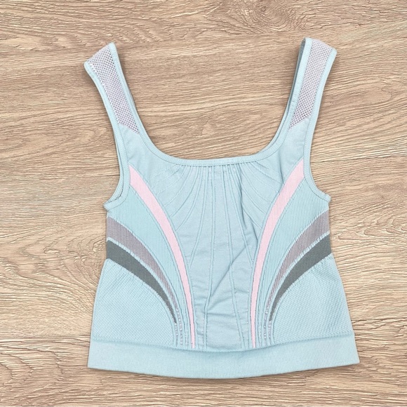 NWT Free People Movement The Essence Rib Crop Tank in Teal Combo - Picture 8 of 10